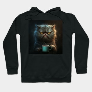 Funny Mean Looking Cat Drinking Coffee, Cat Lover Hoodie